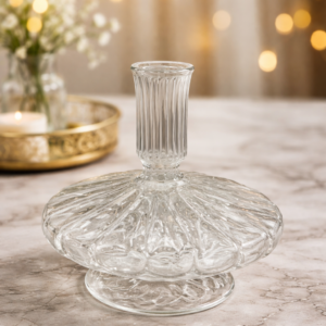 Elegant Ribbed Glass Candle Holder