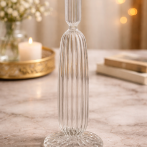 Tall Ribbed Glass Candle Holder