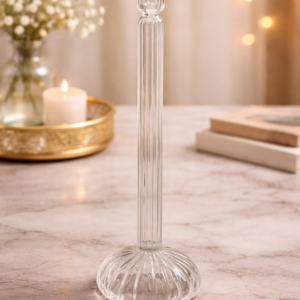 Elegant Tall Ribbed Glass Candle Stand